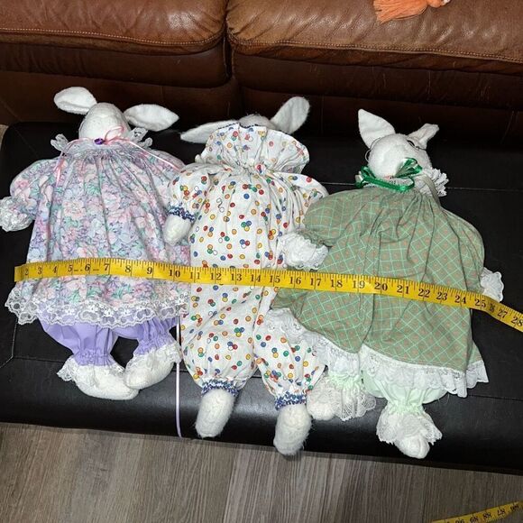 3 Handmade Bunny Rabbits Easter Spring Decor Vintage Cottagecore Stuffed Animals - Picture 8 of 17